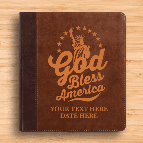 personalized esv double column faux leather classic study bible small print custom name and god bless america design gift for christian patriotic celebrations s 380965