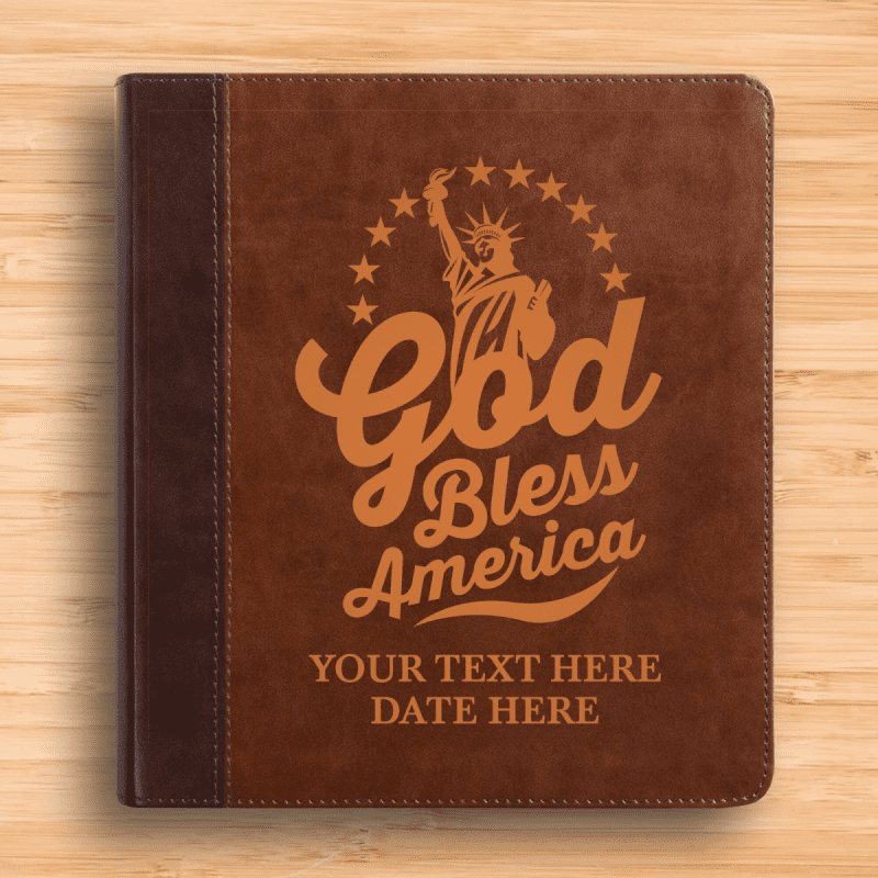 personalized esv double column faux leather classic study bible small print custom name and god bless america design gift for christian patriotic celebrations s 380965