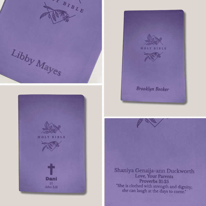 personalized nlt bible thinline faux leather holy bible for wedding ceremony faith vows gift with custom name in dark purple large print groom and bride bible l 144836