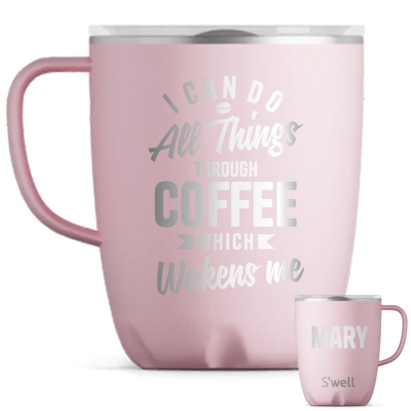 personalized pink coffee mug i can do all things through coffee funny christian tumbler with sliding lid 12 oz shepherds shelf 676462