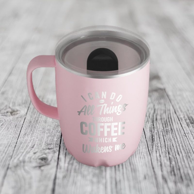 personalized pink coffee mug i can do all things through coffee funny christian tumbler with sliding lid 12 oz shepherds shelf 757020